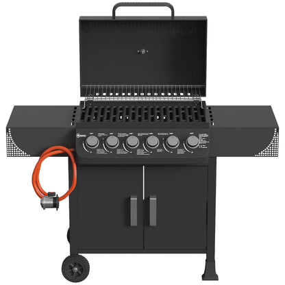 Outsunny Barbacoa De Gas Con 6 Quemadores 15 Kw Termómetro Y Mesas Laterales_4