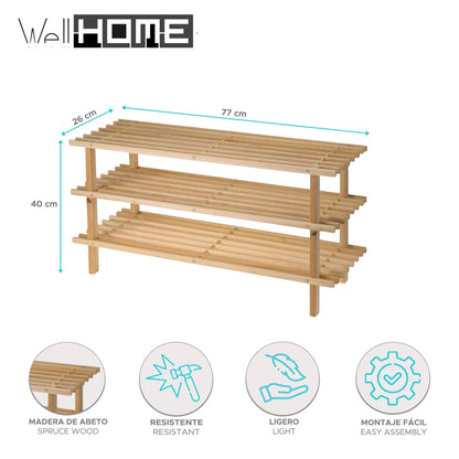 Well Home Zapatero De Madera 3 Baldas 77x26x40cm_1