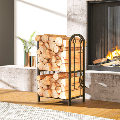 Outsunny Estante De Leña De Metal De 2 Niveles Con 4 Herramientas Para Chimenea_1