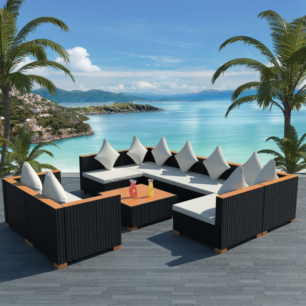 Vidaxl Set De Muebles De Jardín 9 Pzas Y Cojines Ratán Sintético Negro_1