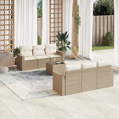 Set Sofás De Jardín 7 Piezas Y Cojines Ratán Sintético Beige / Vetonek_1
