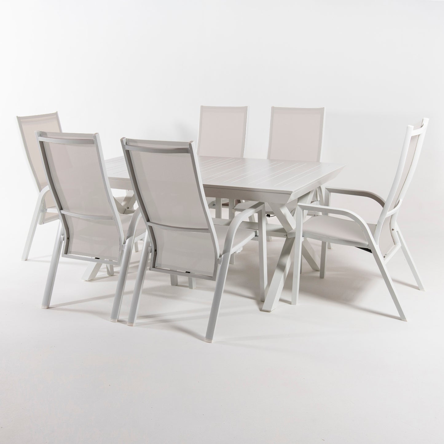 Conjunto De Mesas Y Sillas Para Balcón, Confort Extremo, Aluminio Y Textilene, Color Blanco, Mesa: 170x100x75 Silla:110x57x70_2
