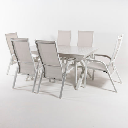 Conjunto De Mesas Y Sillas Para Balcón, Confort Extremo, Aluminio Y Textilene, Color Blanco, Mesa: 170x100x75 Silla:110x57x70_2