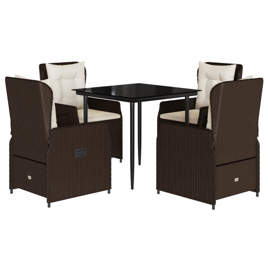 Set Comedor De Jardín 5 Piezas Y Cojines Ratán Sintético Marrón / Vetonek_4