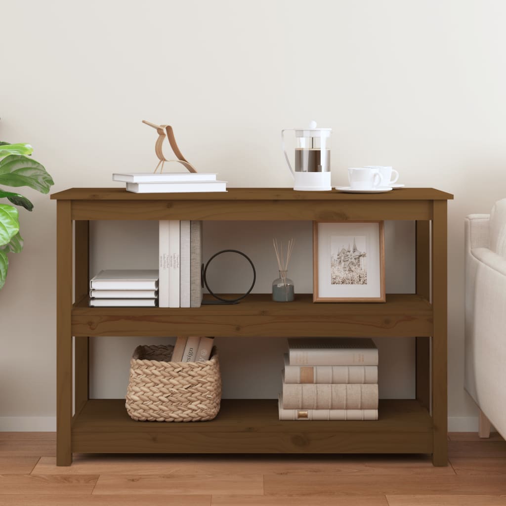 Mesa Consola De Madera Maciza De Pino Marrón Miel 110x40x74 Cm_1
