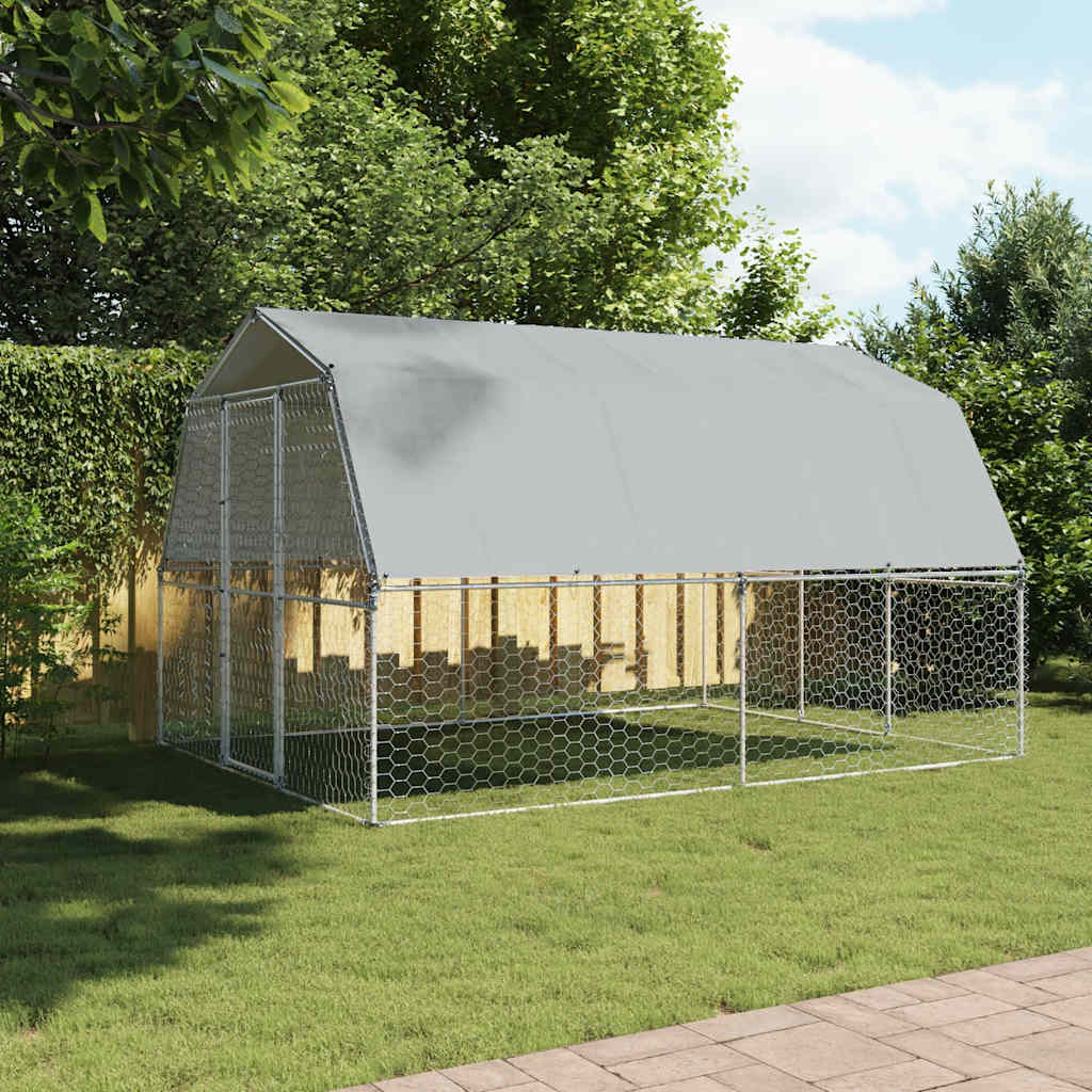 Jaula Para Perros Con Techo Y Puerta Acero Galvanizado Plateado_2