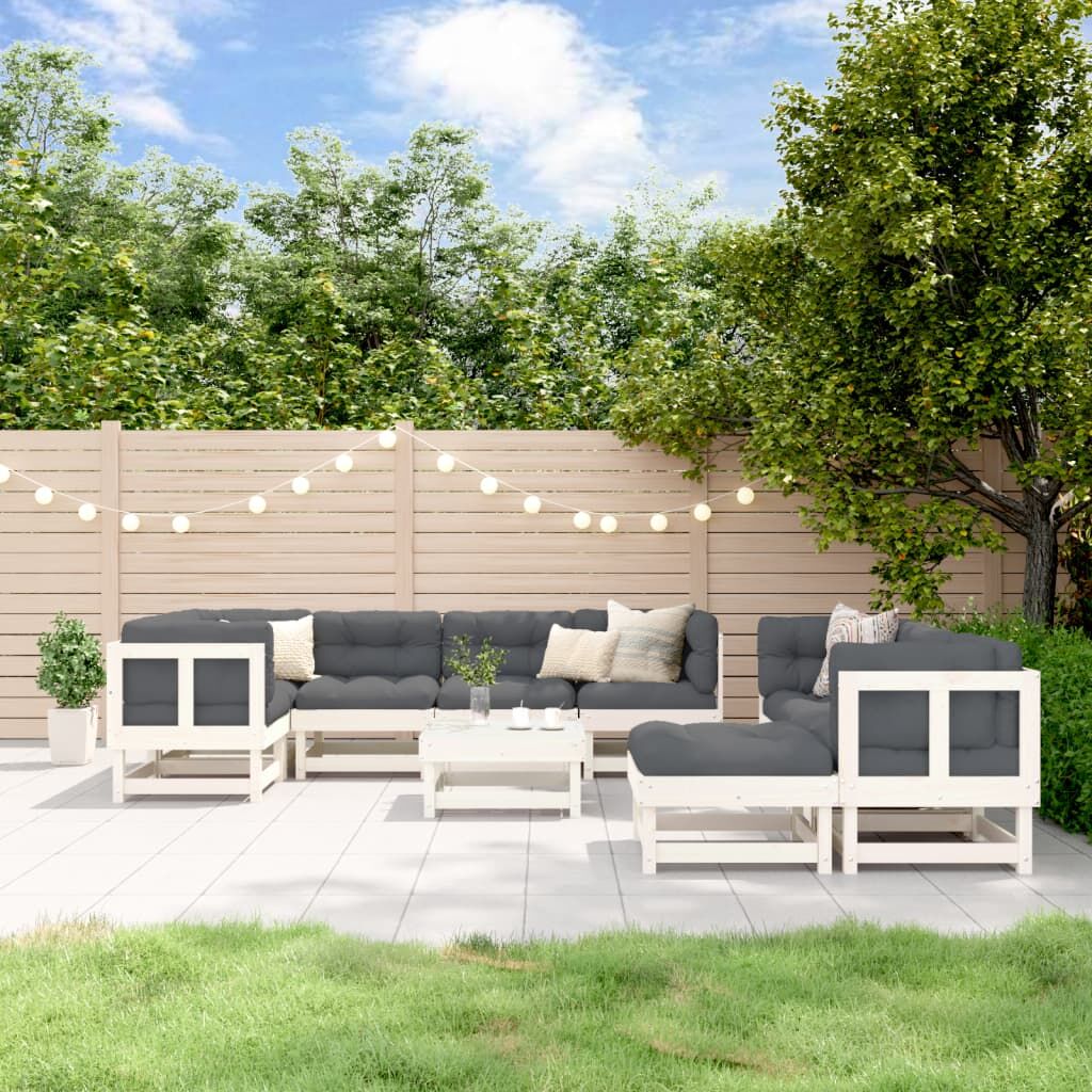 Vidaxl Juego De Muebles De Jardín 10 Piezas Madera Maciza Pino Blanco_1