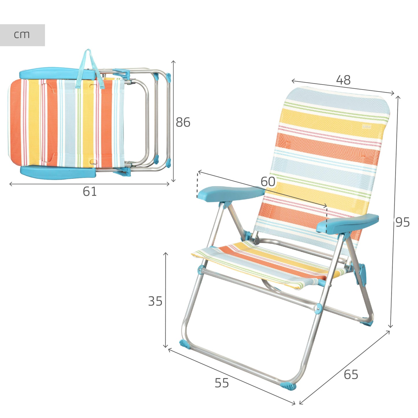 Aktive Silla Playa Plegable Aluminio A Rayas Multicolor 5 Posiciones Con Sistema Antivuelco_3