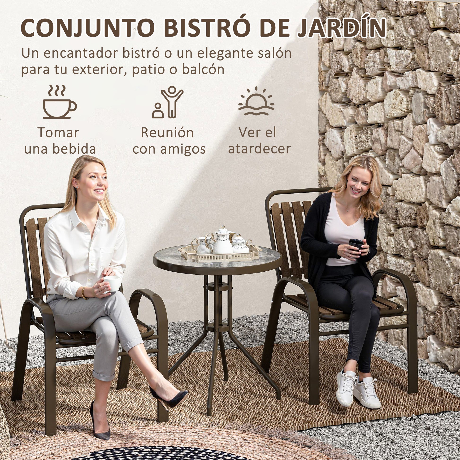 Outsunny Conjunto Jardín Exterior De 3 Piezas Con 2 Sillas Apilables Y Mesa_3