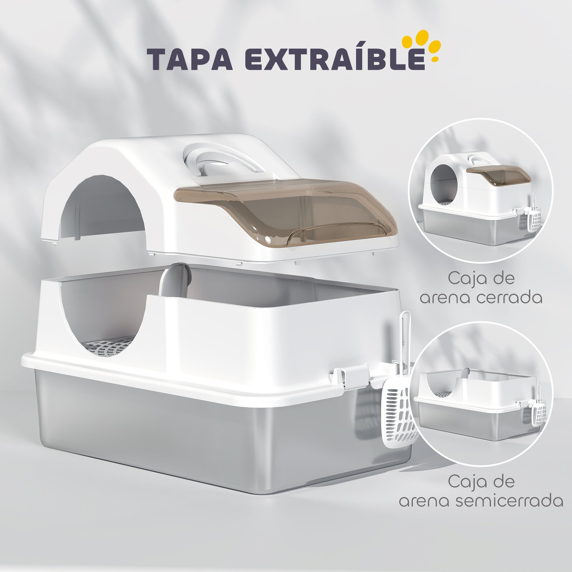 Pawhut Arenero Para Gatos Cubierto Extragrande Con Bandeja De Acero Inoxidable_3