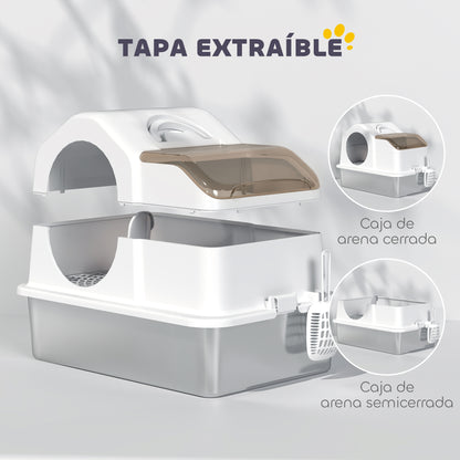 Pawhut Arenero Para Gatos Cubierto Extragrande Con Bandeja De Acero Inoxidable_3