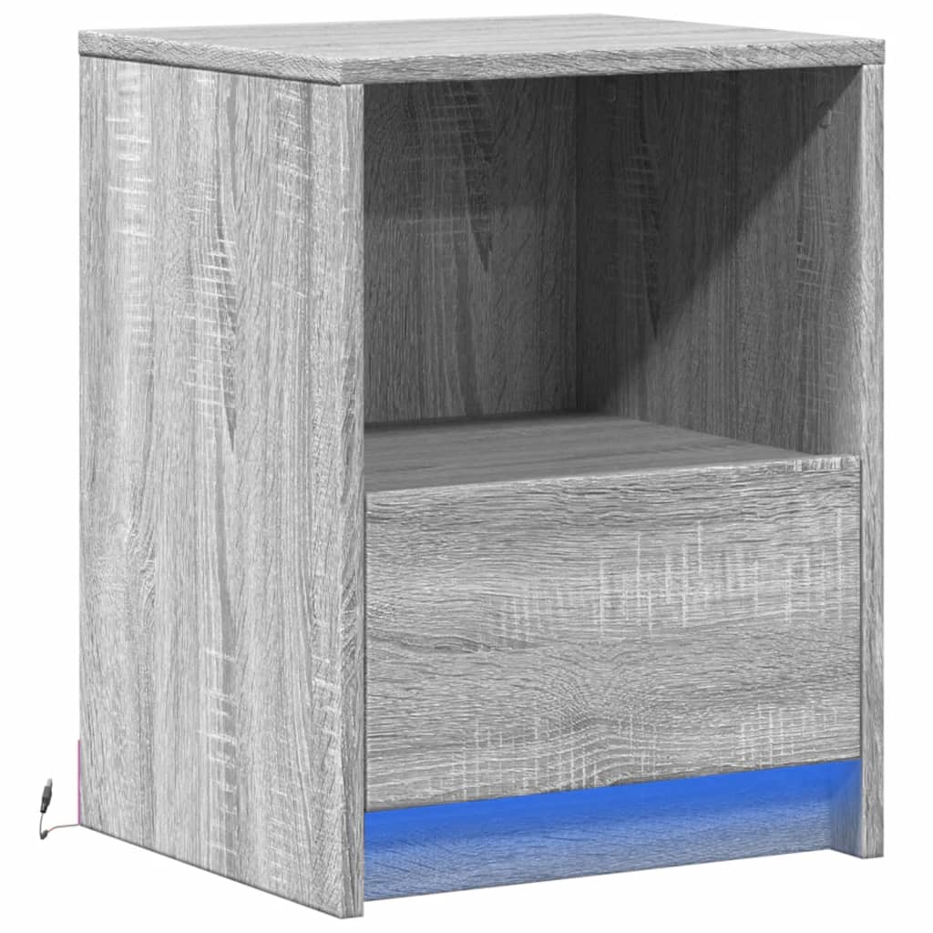 Mesita De Noche Con Luces Led Madera De Ingeniería Gris Sonoma_1