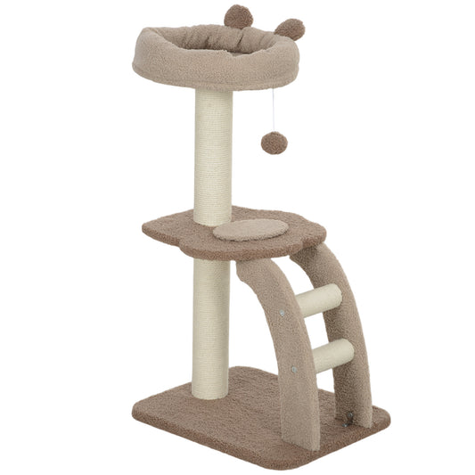 Pawhut Árbol Rascador Para Gatos Altura 88 Cm Con Nido Escalera Café_0