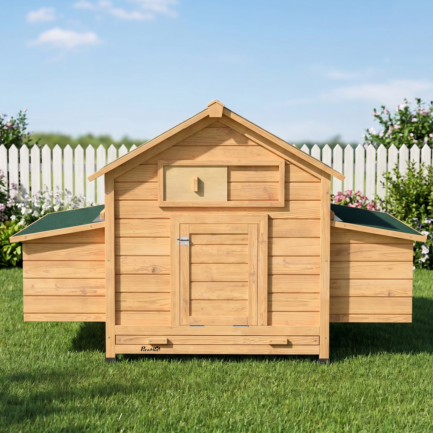 Pawhut Gallinero De Madera Para Exterior Con 2 Nidos 150x100x96,5 Cm Amarillo_3