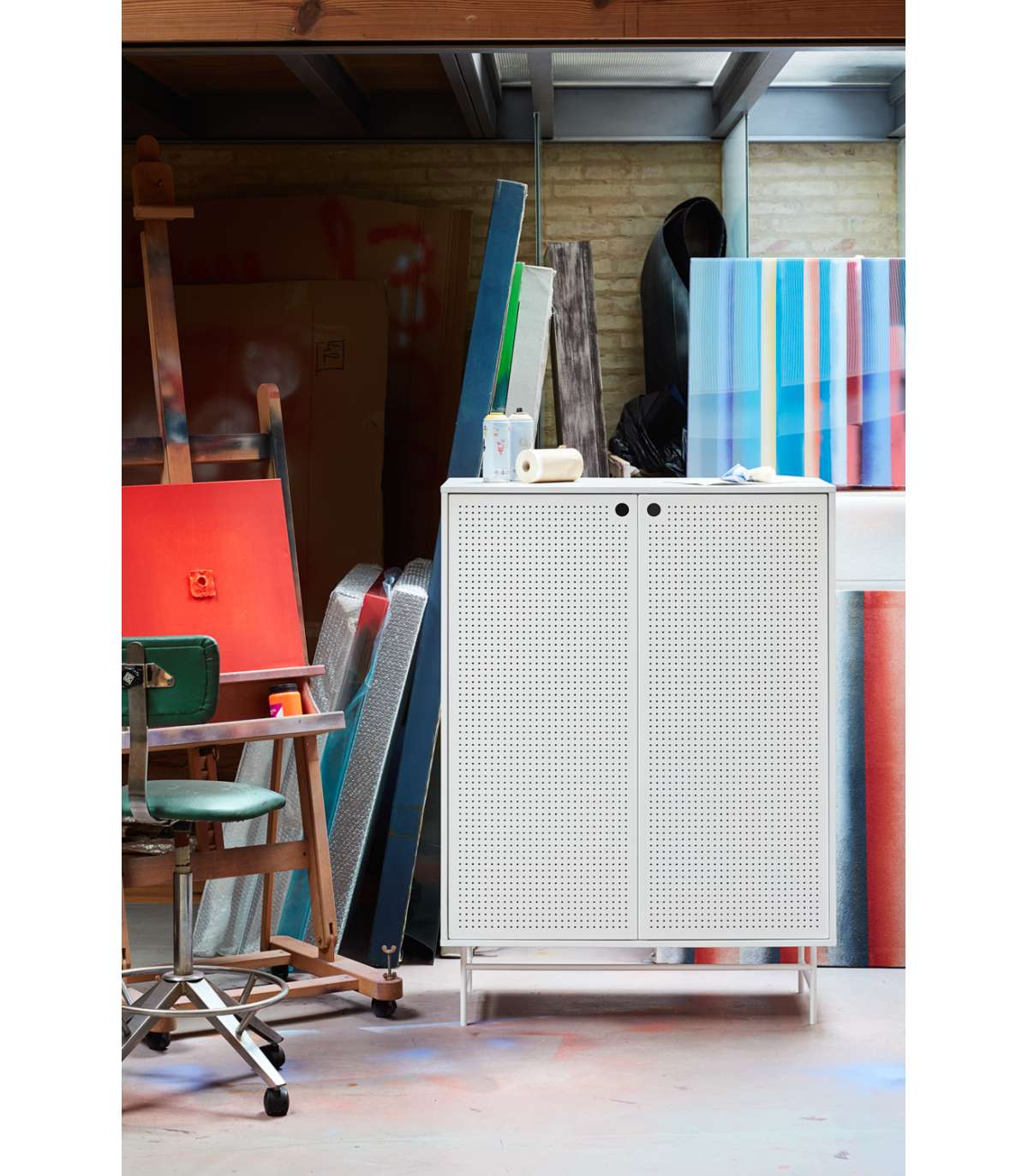 Mueble Auxiliar Modelo Punto 2 Puertas 4 Cajones Interiores Acabado Blanco, 45cm(ancho) 13_5