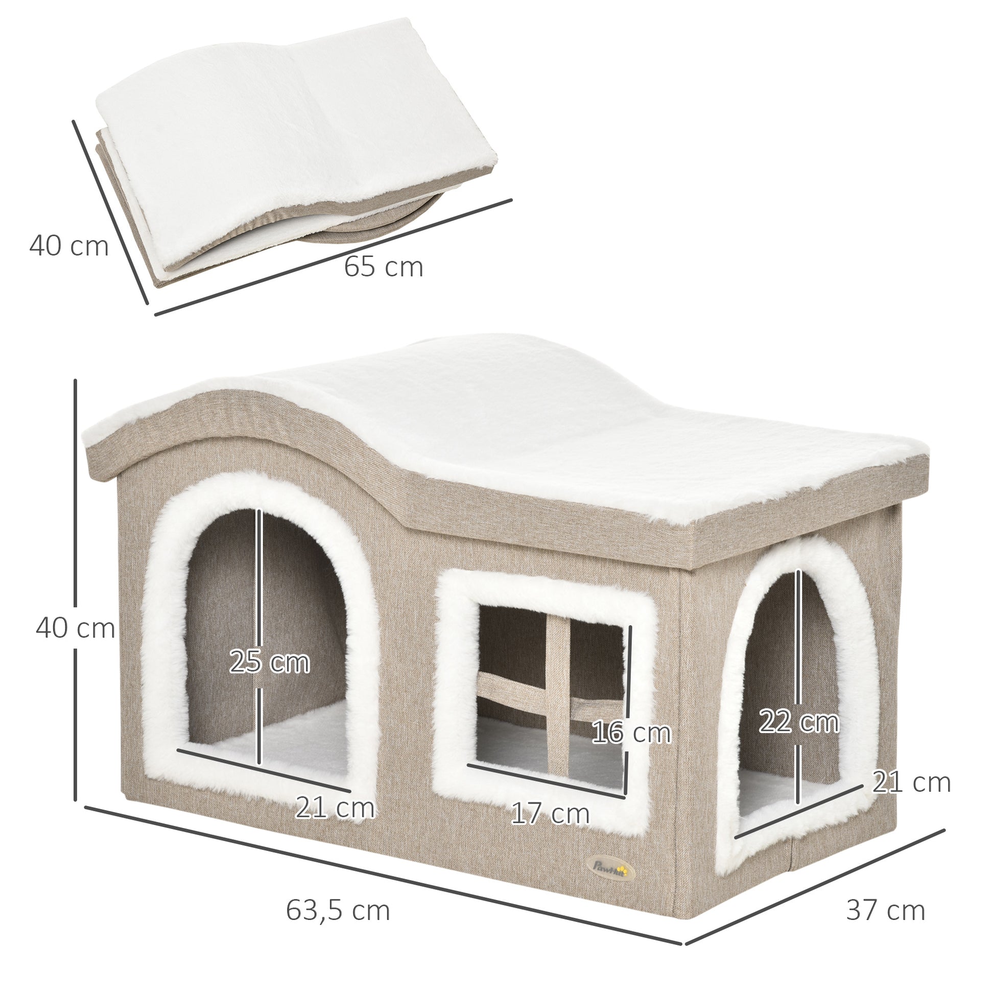 Pawhut Casa Plegable Para Gatos Con Tapa Extraíble Y Cojines 63,5x37x40 Cm Beige_2