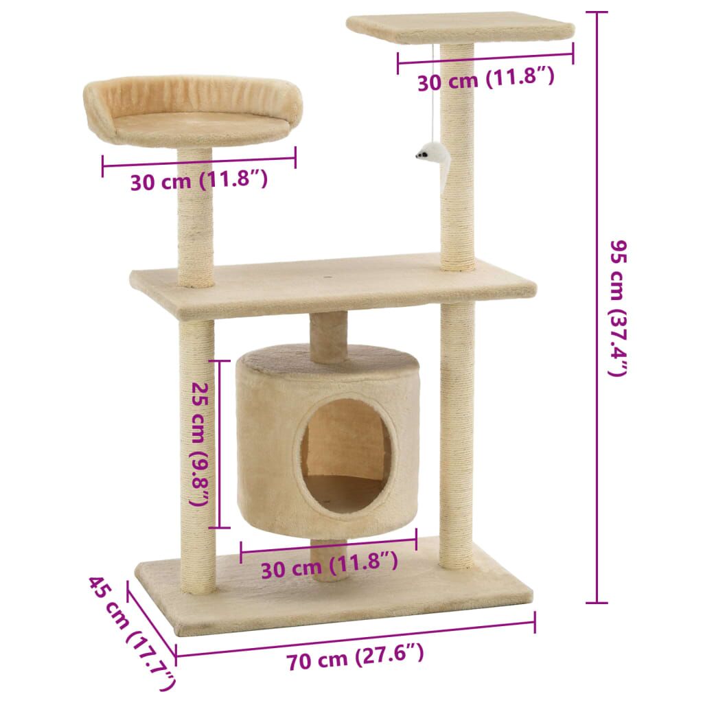 Vidaxl Rascador Para Gatos Con Postes Rascadores De Sisal 95 Cm Beige_2