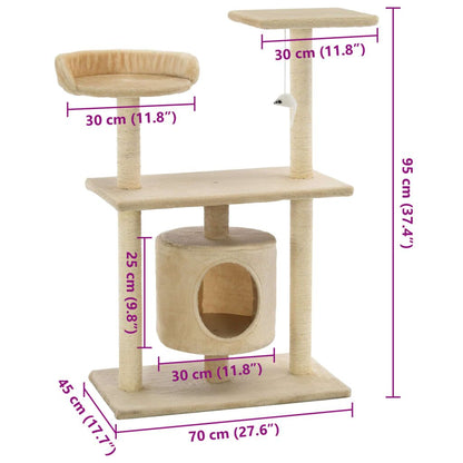 Vidaxl Rascador Para Gatos Con Postes Rascadores De Sisal 95 Cm Beige_2