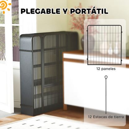 Pawhut Parque Para Perros De 12 Paneles 68x80 Cm Con Puertas Y Cierre Negro_5