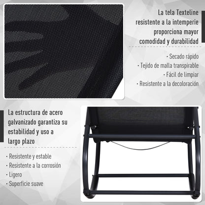 Outsunny Tumbona Para Jardín Mecedora Con Reposabrazos Para Exterior Negro_5