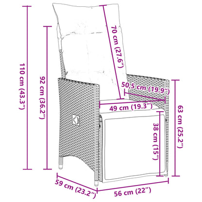 Set Comedor Jardín 9 Pzas Y Cojines Ratán Sintético Gris / Vetonek_3