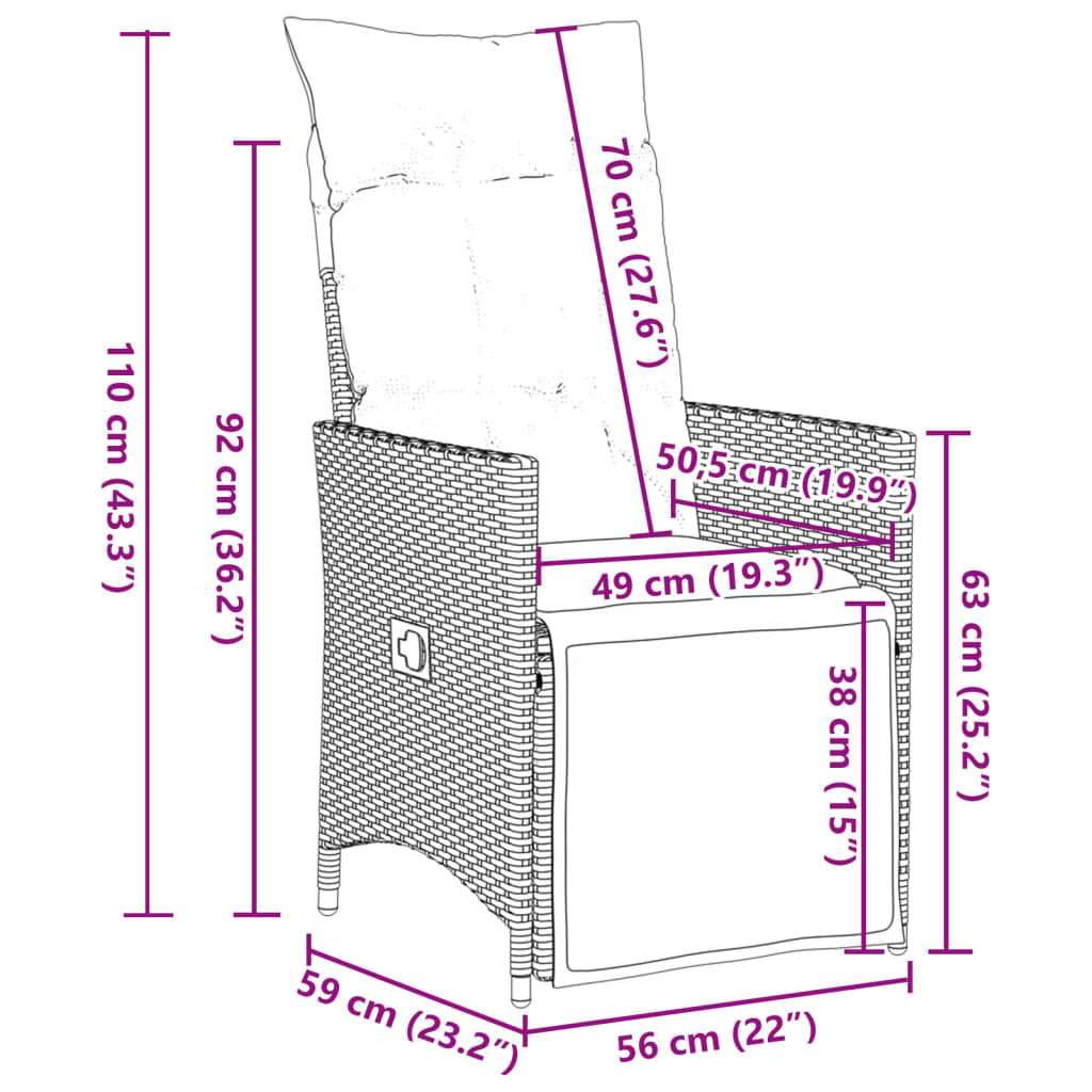 Set De Mesa Y Sillas Jardín 7 Pzas Con Cojines Ratán Pe Marrón / Vetonek_5
