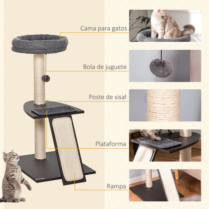 Pawhut Árbol Para Gatos 50x40x83,5 Cm Postes Rascadores Cojines Extraíbles Cama_5