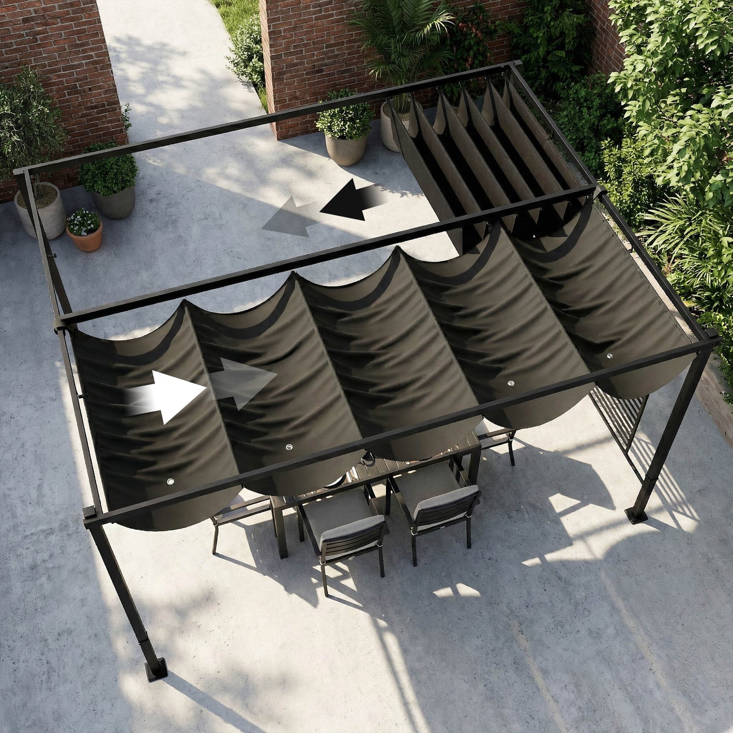 Outsunny Pérgola De Jardín 4x3 M Con Techo Retráctil Y 2 Paneles De Privacidad_4