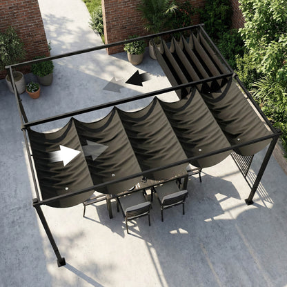 Outsunny Pérgola De Jardín 4x3 M Con Techo Retráctil Y 2 Paneles De Privacidad_4