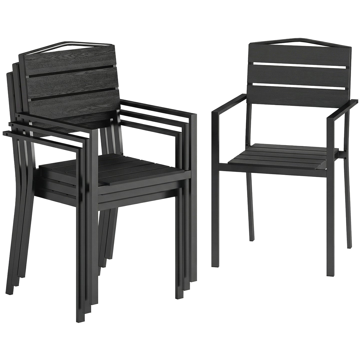 Outsunny Juego De 4 Sillas De Jardín Exterior Apilables 52x51x90 Cm Negro_0