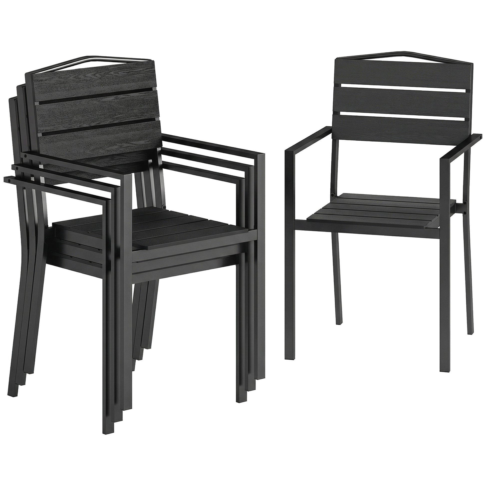 Outsunny Juego De 4 Sillas De Jardín Exterior Apilables 52x51x90 Cm Negro_0