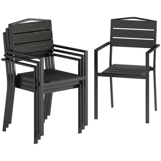 Outsunny Juego De 4 Sillas De Jardín Exterior Apilables 52x51x90 Cm Negro_0