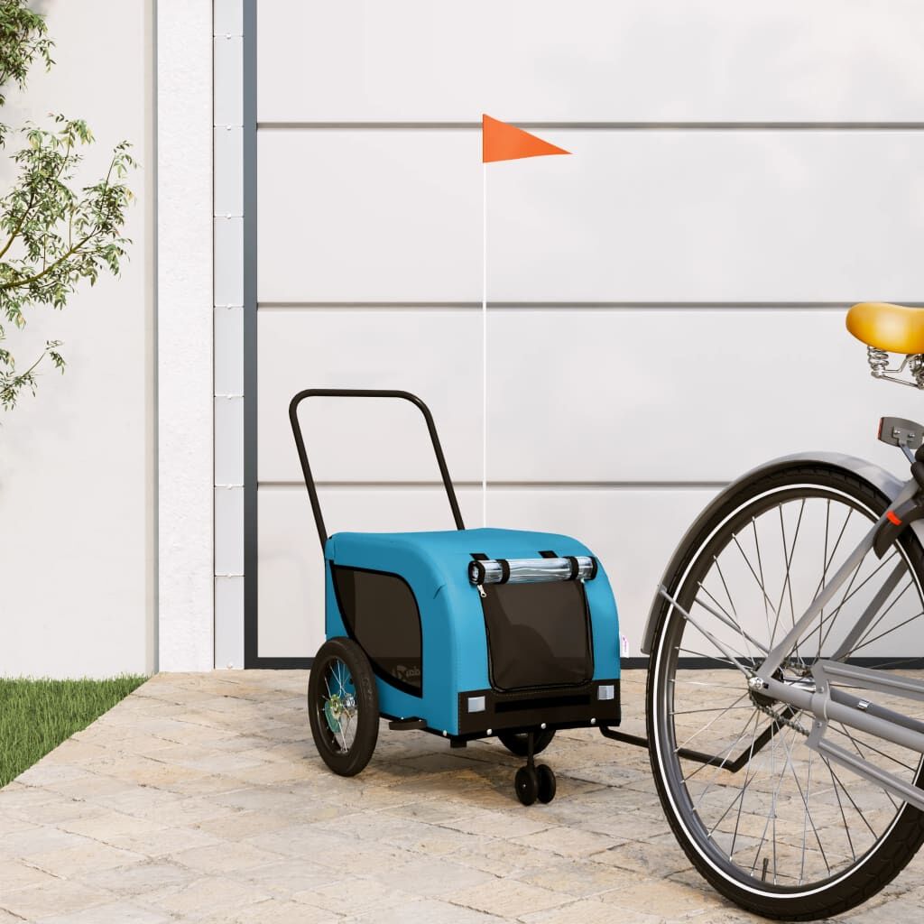 Vidaxl Remolque De Bicicleta Mascotas Hierro Tela Oxford Azul Negro_1