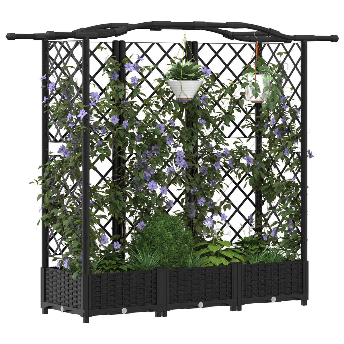 Cama Elevada Con Trellis Y Techo Negro 163 X 40 X 123 Cm Pp_2