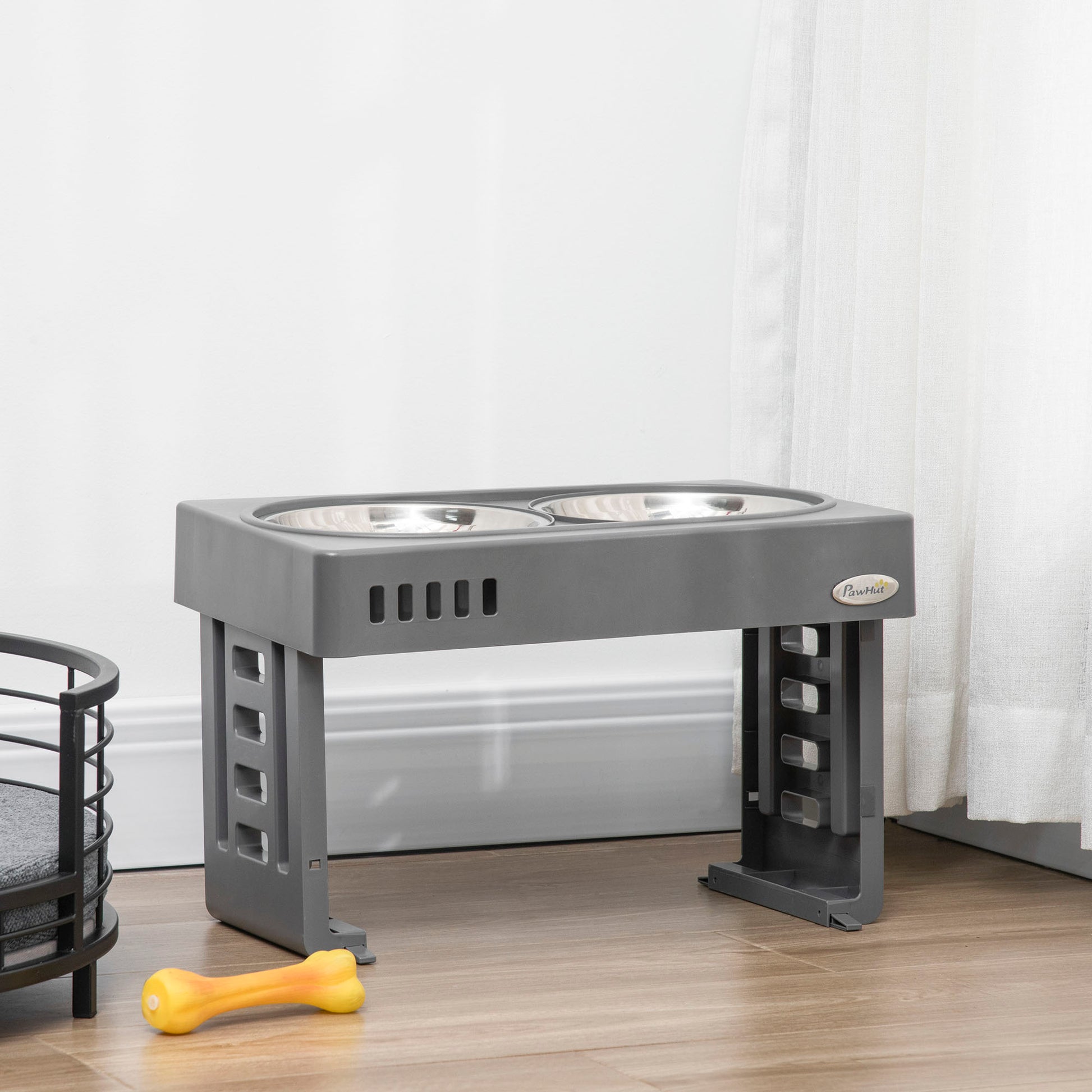 Pawhut Comedero Elevado Para Perros Con 2 Platos Altura Ajustable 44x27,7x28 Cm_1