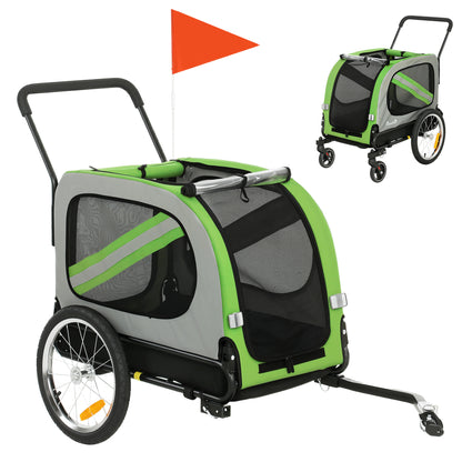 Pawhut Remolque De Bicicleta Para Perros 2 En 1 Con Arnés De Seguridad Verde_0