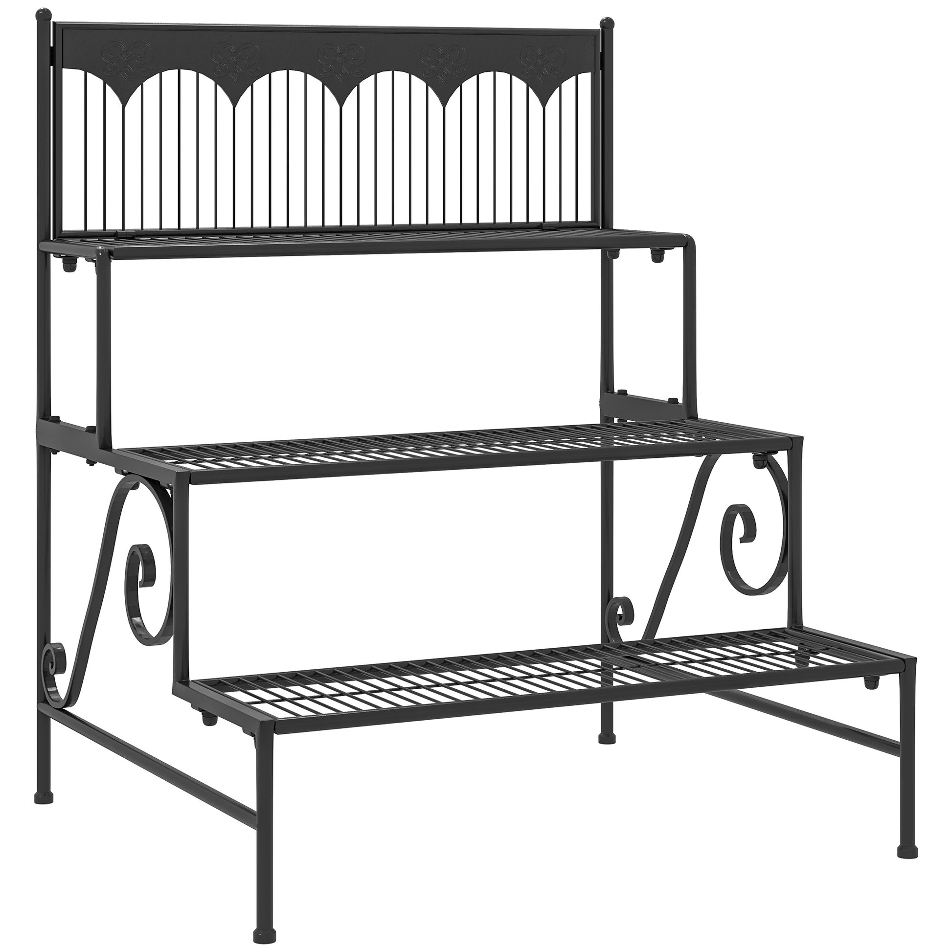 Outsunny Soporte Para Plantas De 3 Niveles Diseño En Escalera 73x66x85 Cm Negro_0