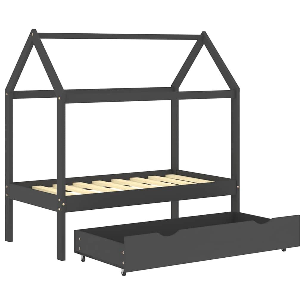 Vidaxl Estructura De Cama Infantil Y Cajón Madera Pino Gris 70x140cm_4