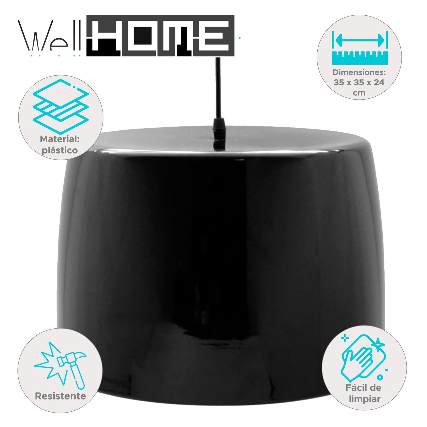 Lámpara Colgante De Techo Pantalla Redonda Negra Ø35x24cm