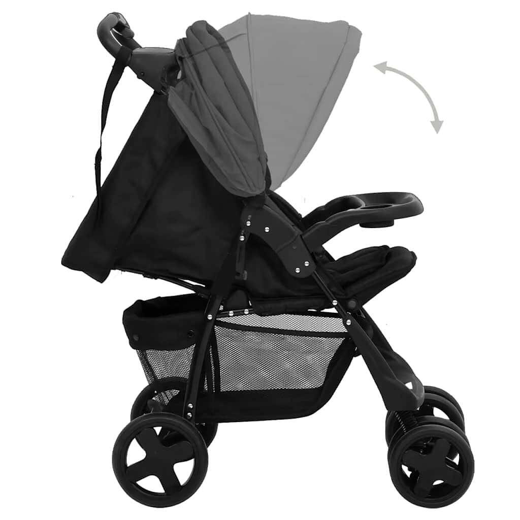 Vidaxl Carrito De Bebés 3 En 1 De Acero Gris Oscuro Y Negro_4