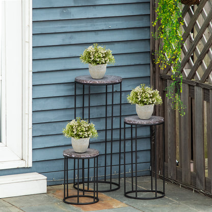 Outsunny Soportes Para Plantas Metal 3 Piezas Apilables Porta Macetas Decorativo_1