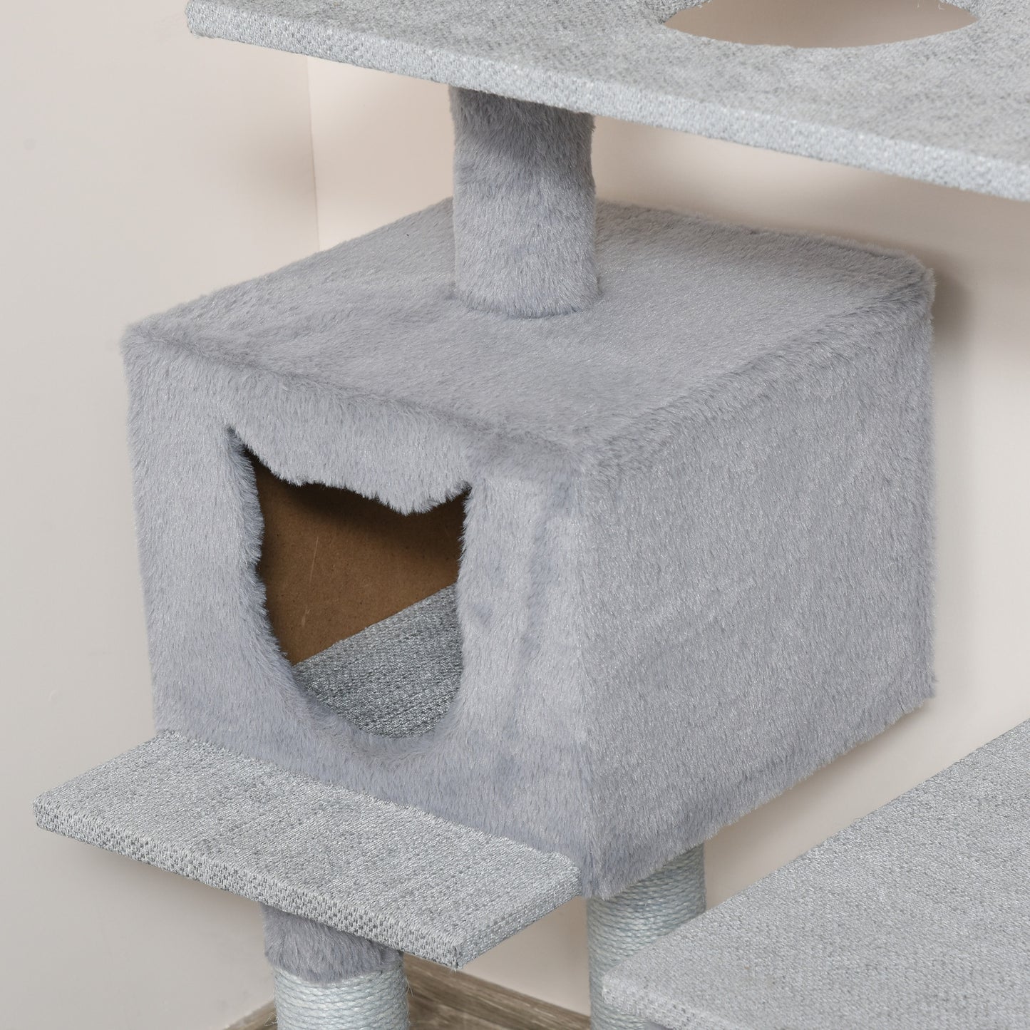 Pawhut Árbol Rascador Para Gatos Altura 124 Cm Con Plataformas Escalera Cueva Y_3