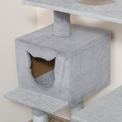 Pawhut Árbol Rascador Para Gatos Altura 124 Cm Con Plataformas Escalera Cueva Y_3