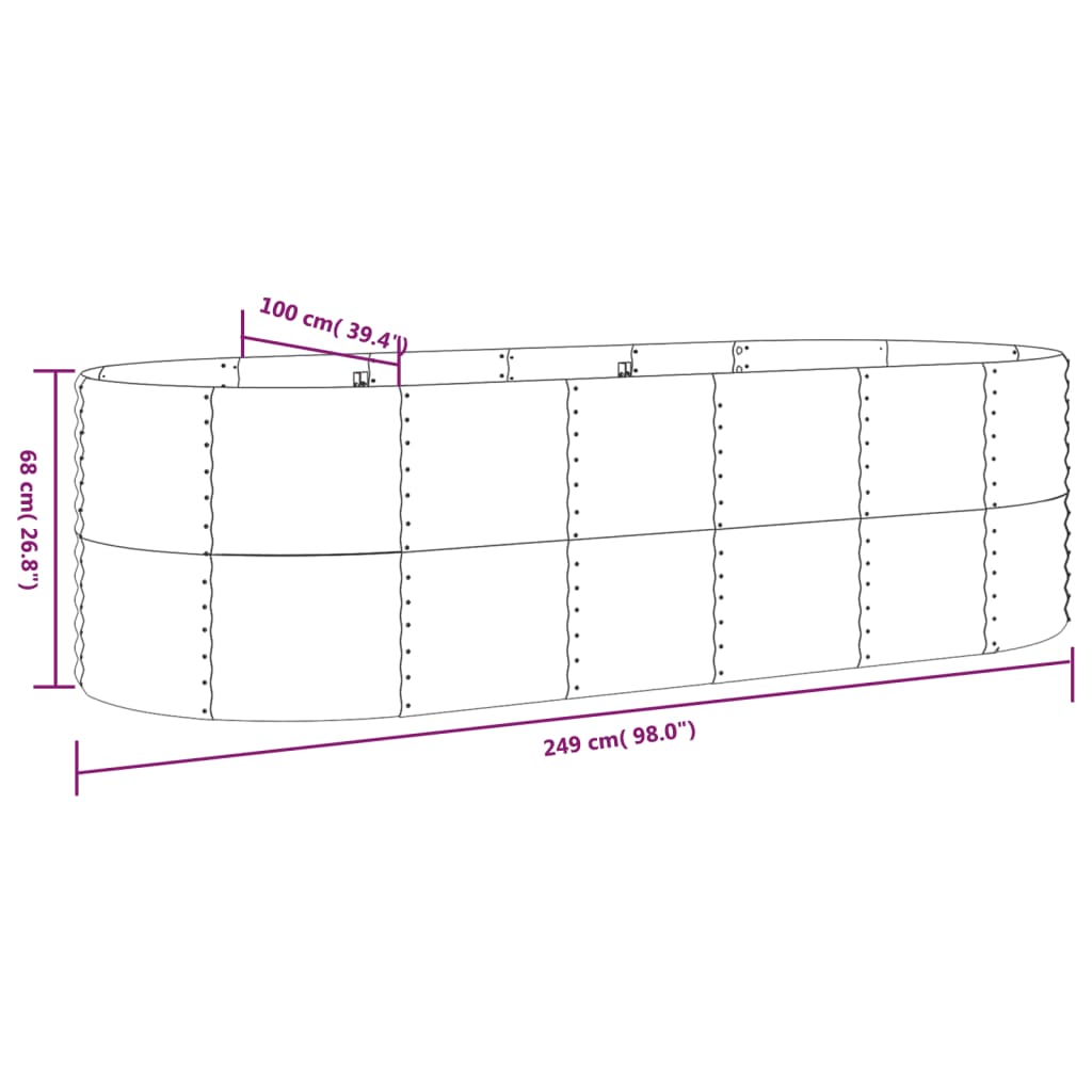 Jardinera Arriate Acero Galvanizado Gris 249x100x68 Cm_5