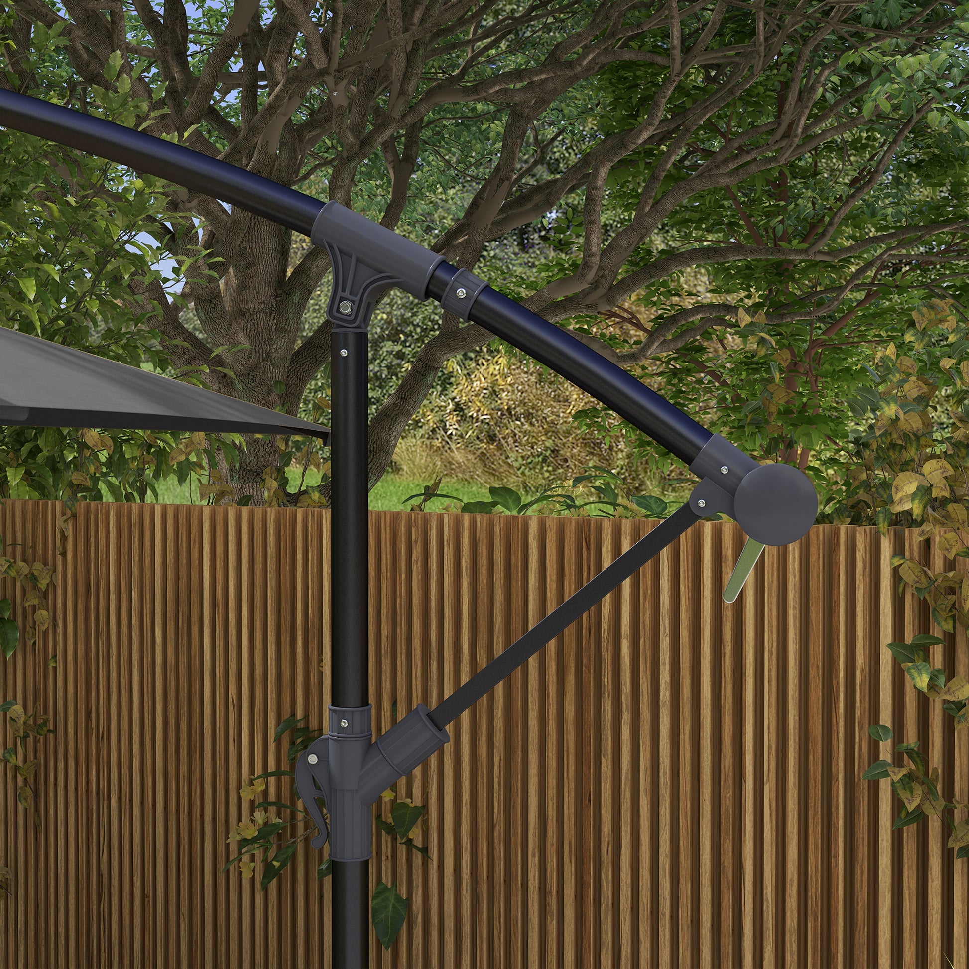 Outsunny Parasol Excéntrico 294x193 Cm Con Base Cruzada Impermeable Gris Oscuro_3
