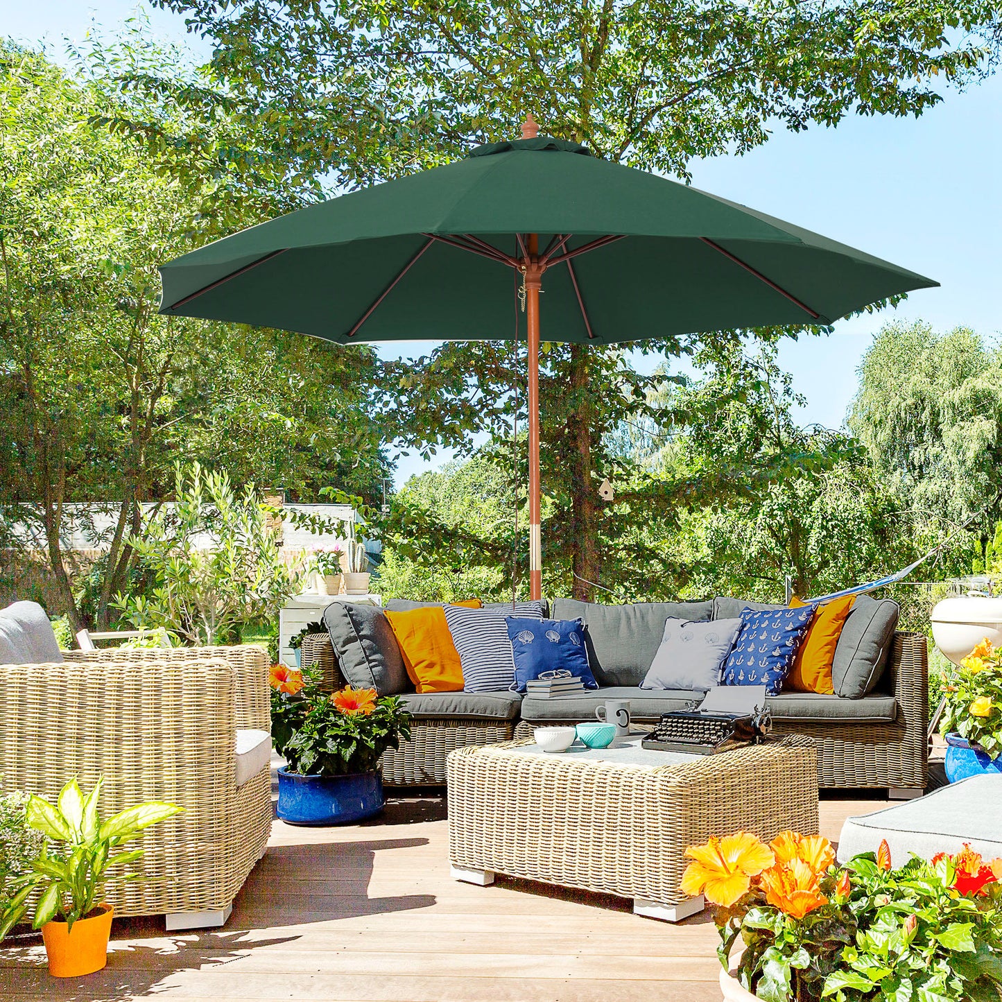 Outsunny Sombrilla De Madera Ajustable Ventilación Sistema Polea Ø257x253cm_1
