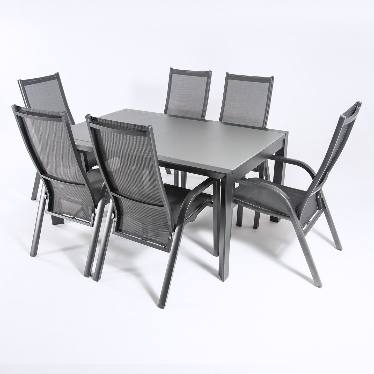 Conjunto Para Jardín Color Antracita, Mesa Extensible 160/210 Y 6 Sillones Reclinables Y Apilables, Aluminio Doble Reforzado, 6 Plazas_2