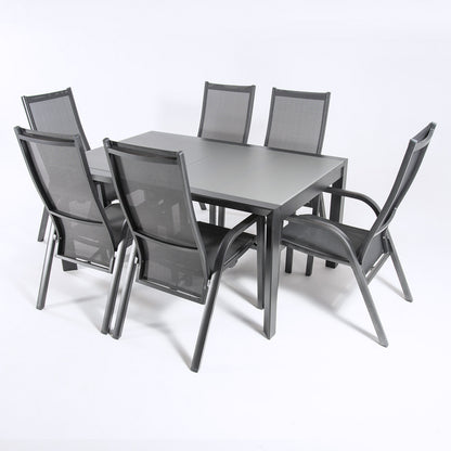 Conjunto Para Jardín Color Antracita, Mesa Extensible 160/210 Y 6 Sillones Reclinables Y Apilables, Aluminio Doble Reforzado, 6 Plazas_2