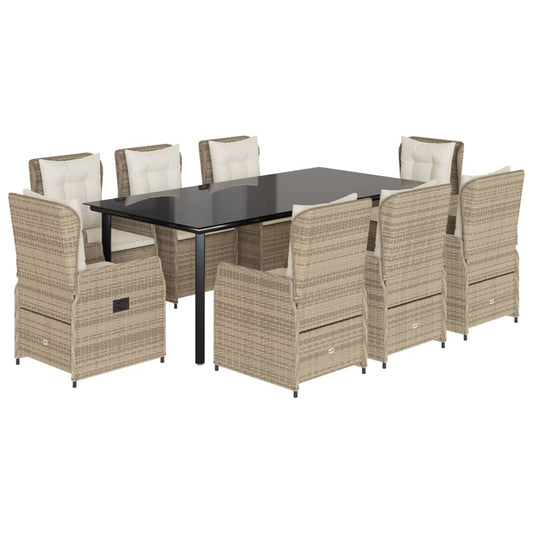 Set Comedor De Jardín 9 Pzas Con Cojines Ratán Sintético Beige / Vetonek_0