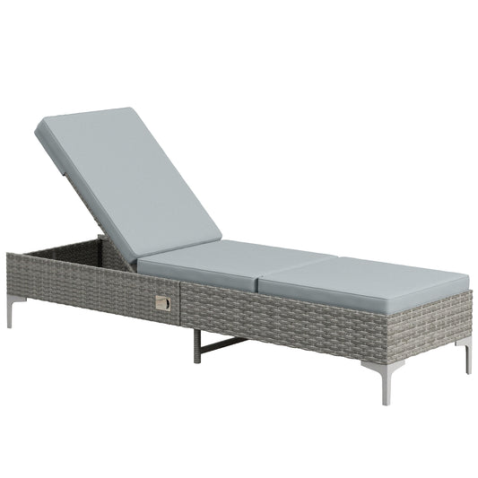 Outsunny Tumbona De Ratán Con Respaldo Ajustable 202x61x29-98 Cm Gris_0